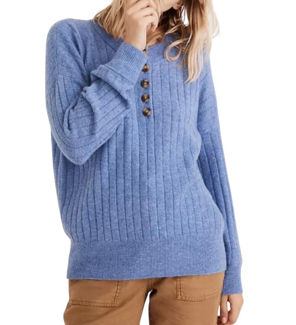 Madewell Bowden Henley Sweater Women’s Medium Blue Fair Trade Certified EUC